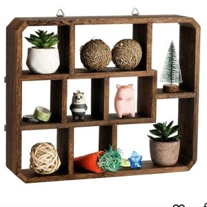 Rustic Brown Wall Shelf with Decorative Accents